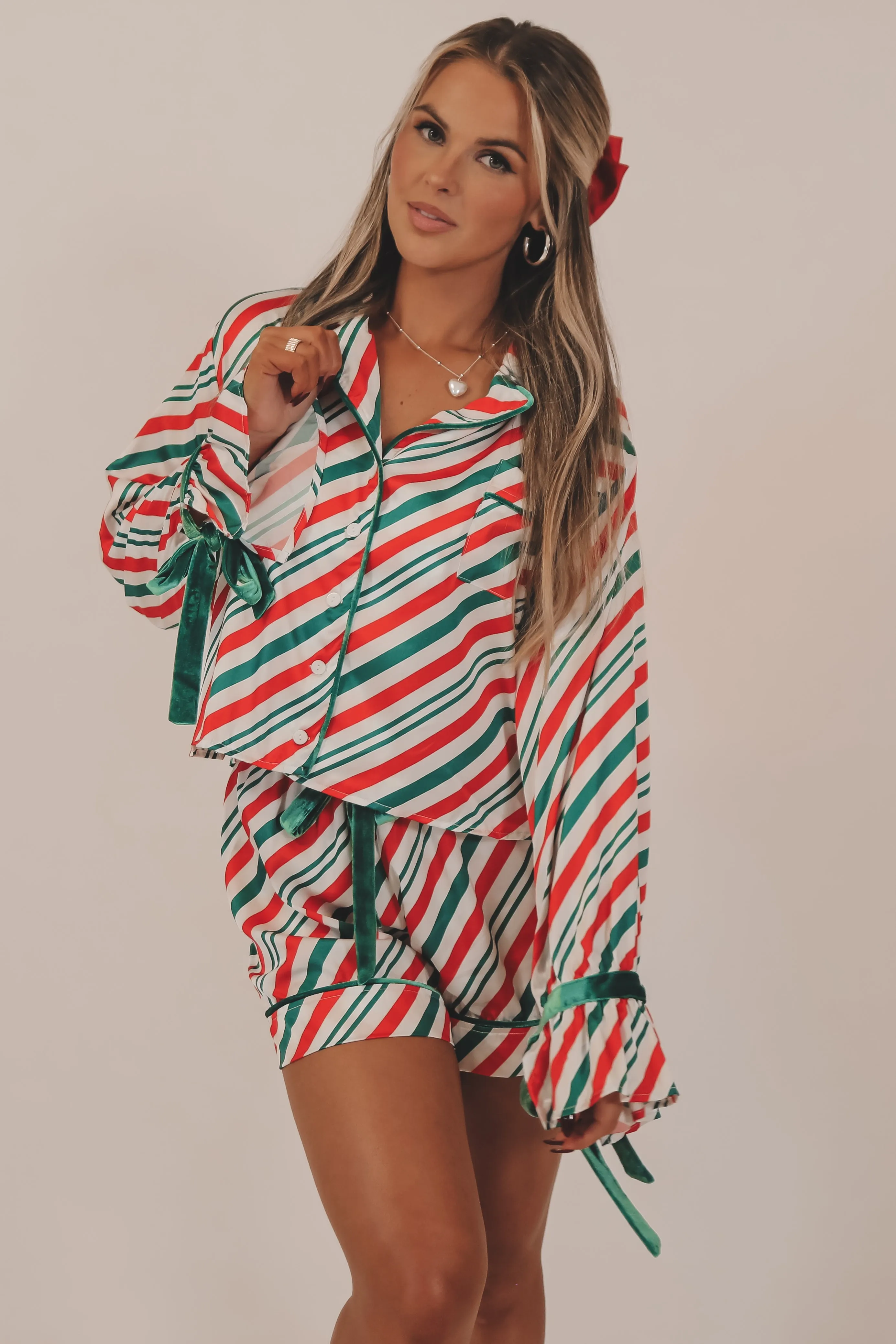 Oh Snowy Night Candy Cane Striped Pajama Set