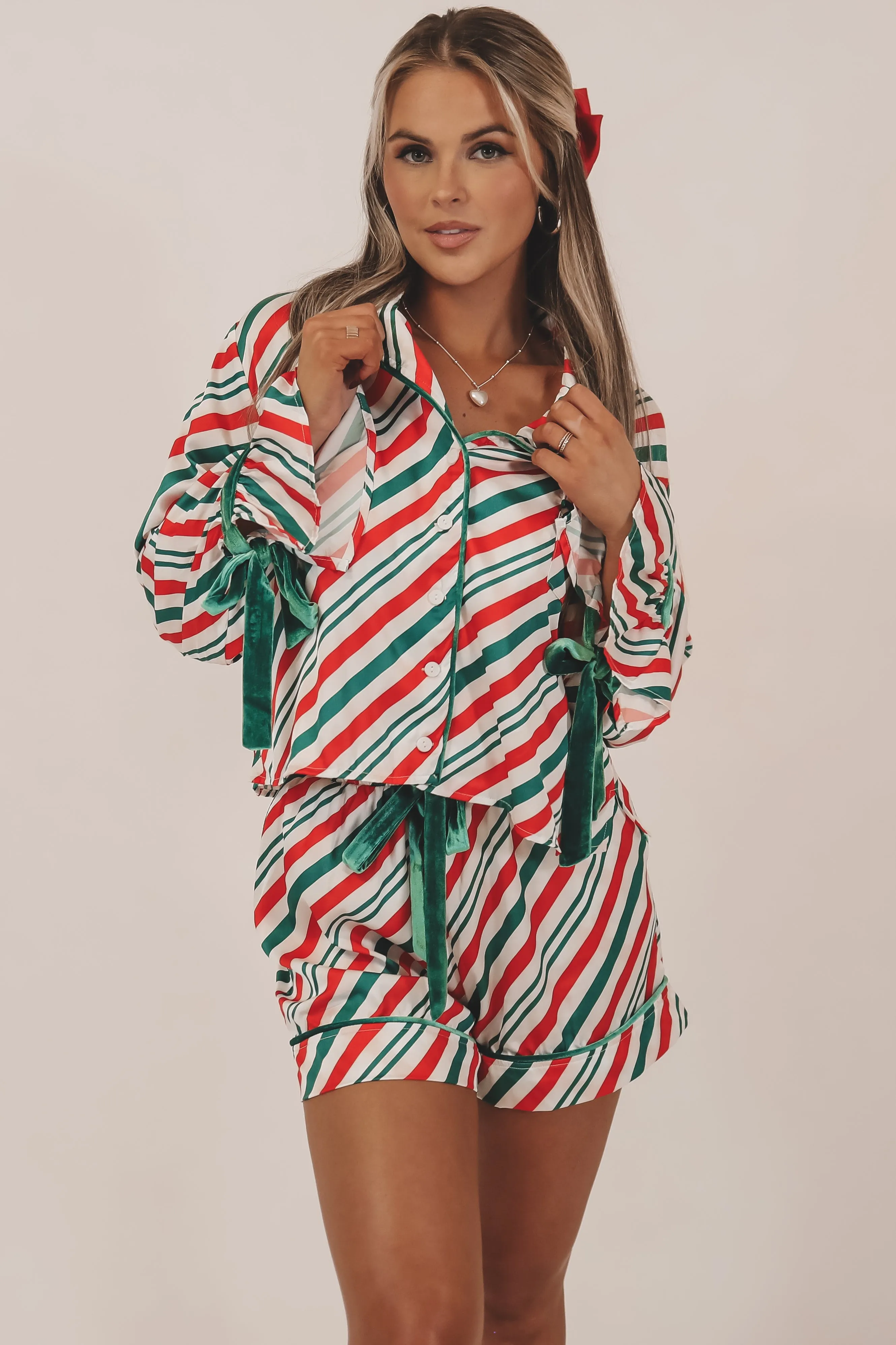 Oh Snowy Night Candy Cane Striped Pajama Set