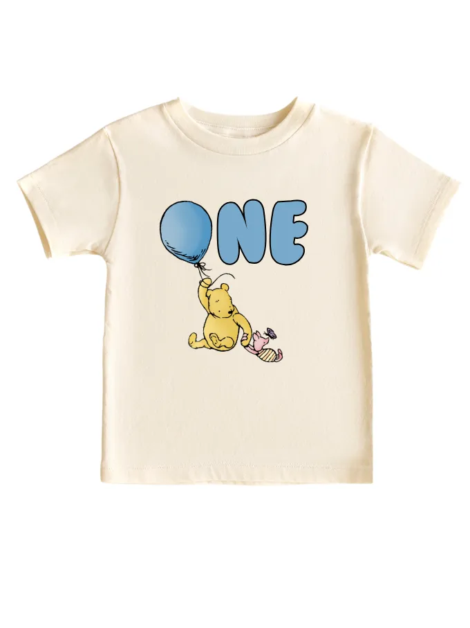 One Birthday Ballon Winnie Pooh toddler baby t-shirt,1st birthday, white birthday t-shirt.