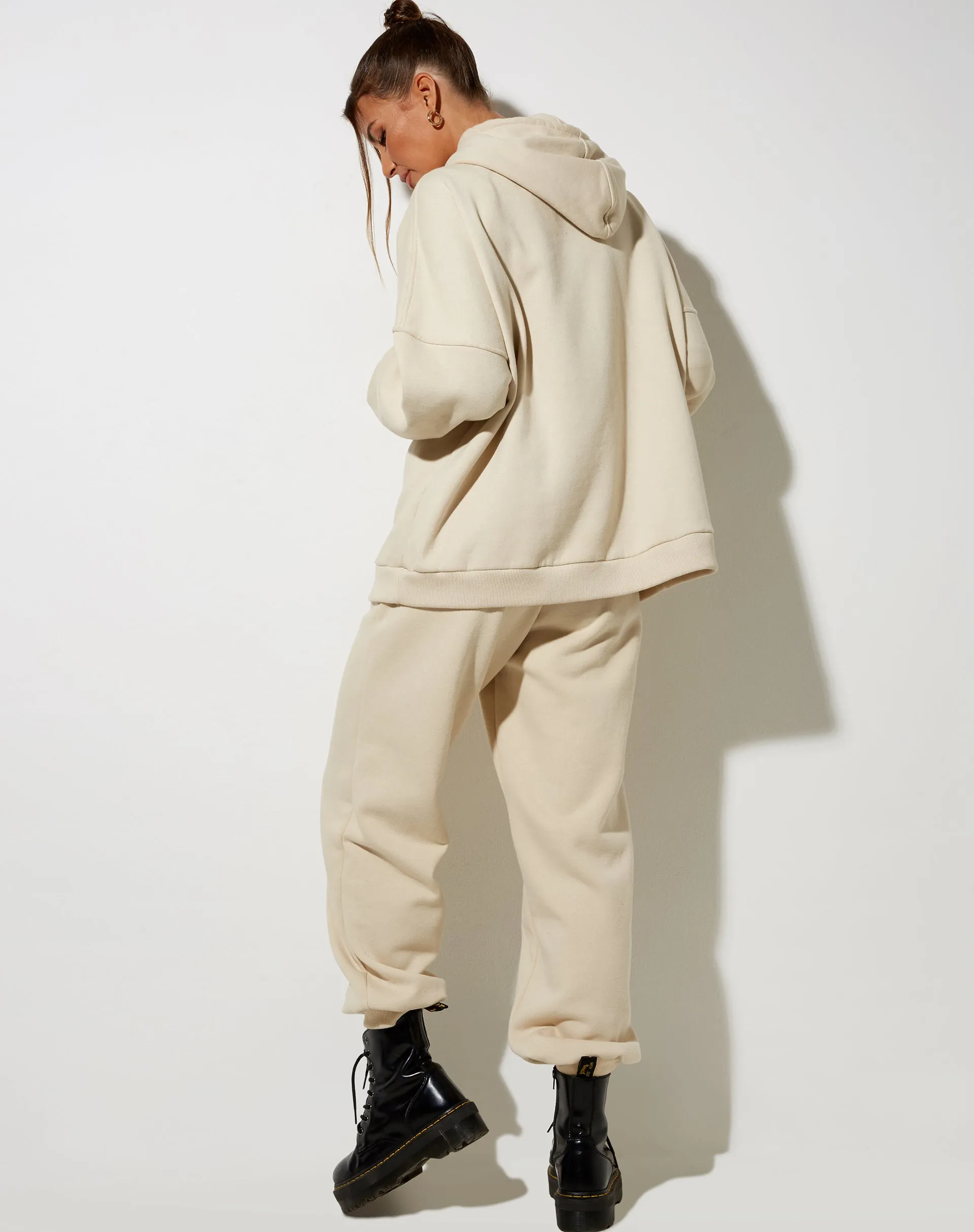 Oversize Hoody in Stone with Angel Embro