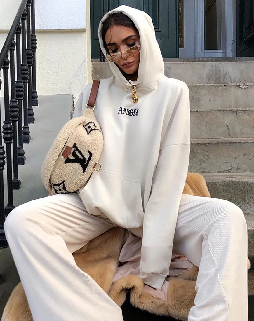 Oversize Hoody in Stone with Angel Embro