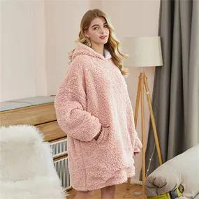 Oversized Wool Sweater Wearable Hooded Blanket Soft Warm Hoodie Sweatshirt