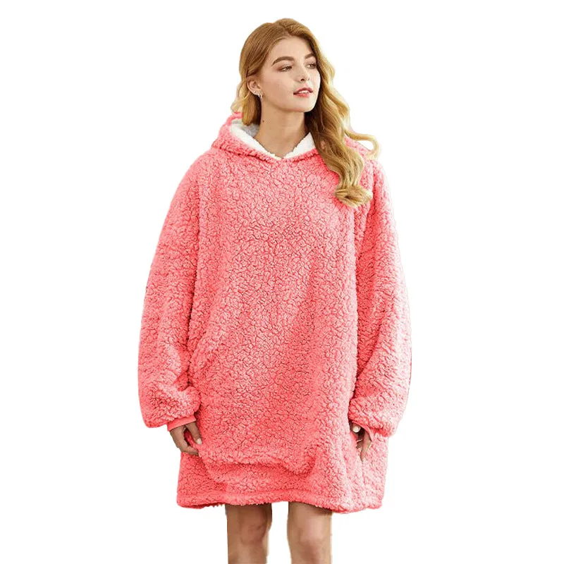 Oversized Wool Sweater Wearable Hooded Blanket Soft Warm Hoodie Sweatshirt