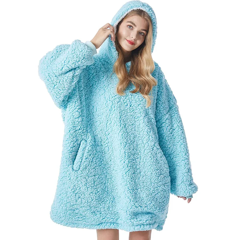 Oversized Wool Sweater Wearable Hooded Blanket Soft Warm Hoodie Sweatshirt