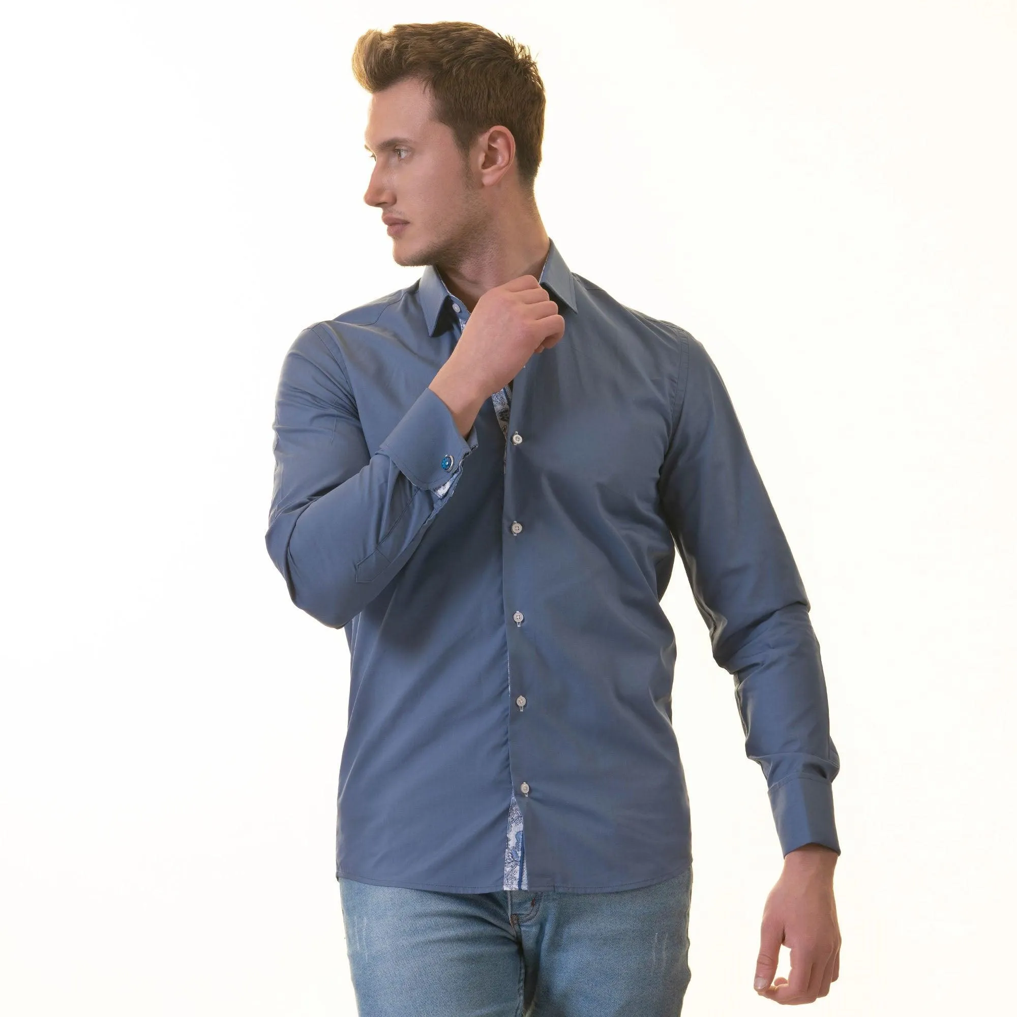 Paisley Blue Slim Fit French Cuff Shirt