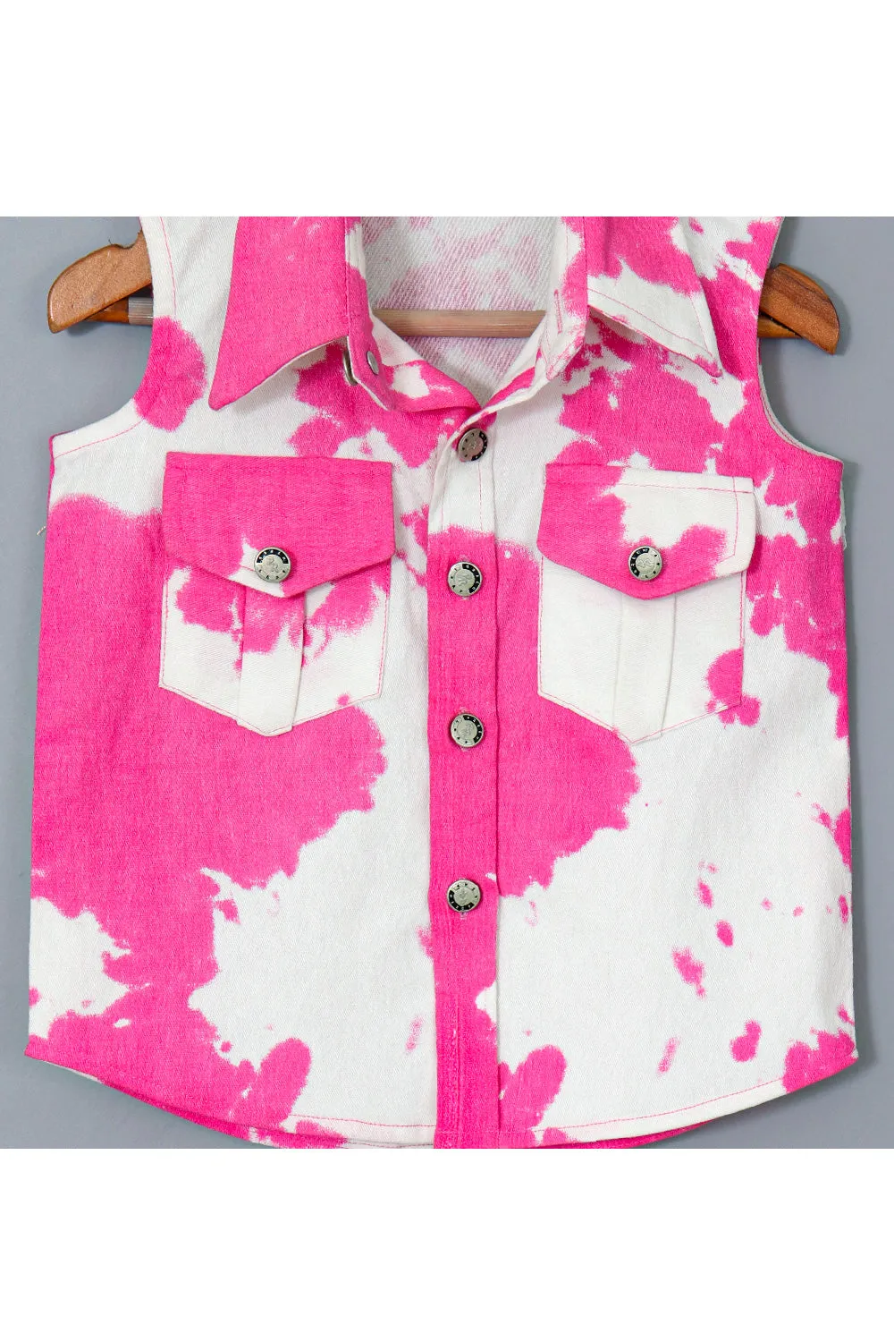 Pink And White Tie And Dye Printed Cotton Shirt And Short Set