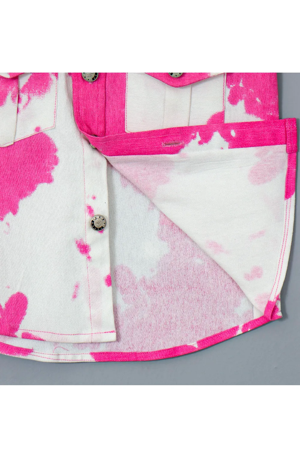 Pink And White Tie And Dye Printed Cotton Shirt And Short Set