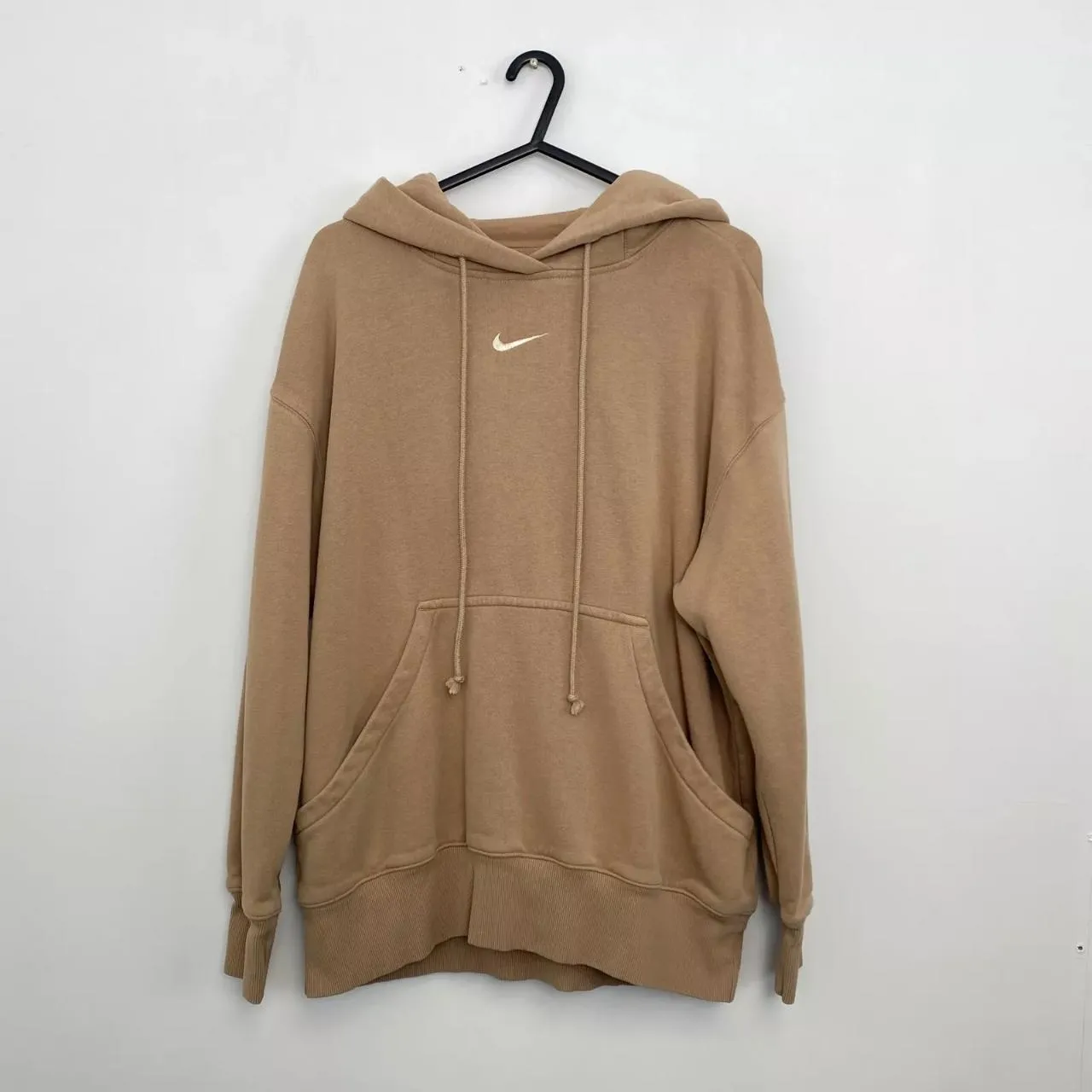 Preowned Nike Womens Essential Center Swoosh Oversized Hoodie Size S Beige Tan Pullover