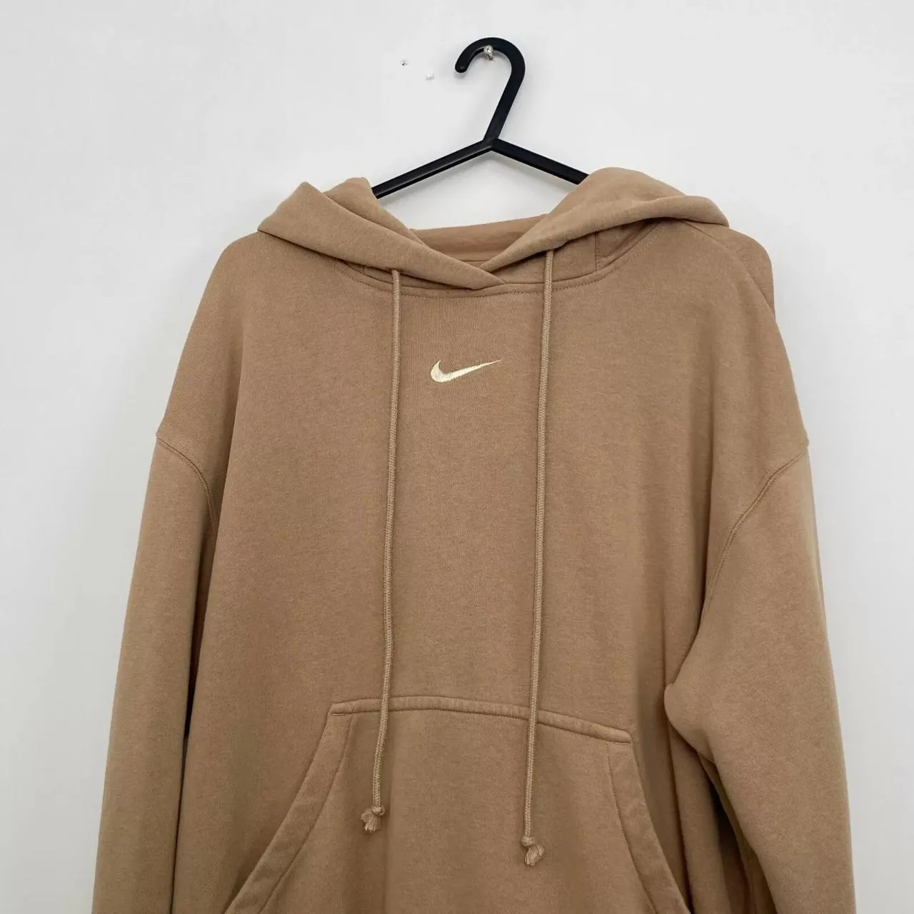 Preowned Nike Womens Essential Center Swoosh Oversized Hoodie Size S Beige Tan Pullover