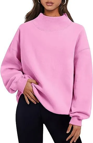 Pullover Sweatshirt Solid Color Loose Tops Round Neck Hoodie Women Thick Clothing