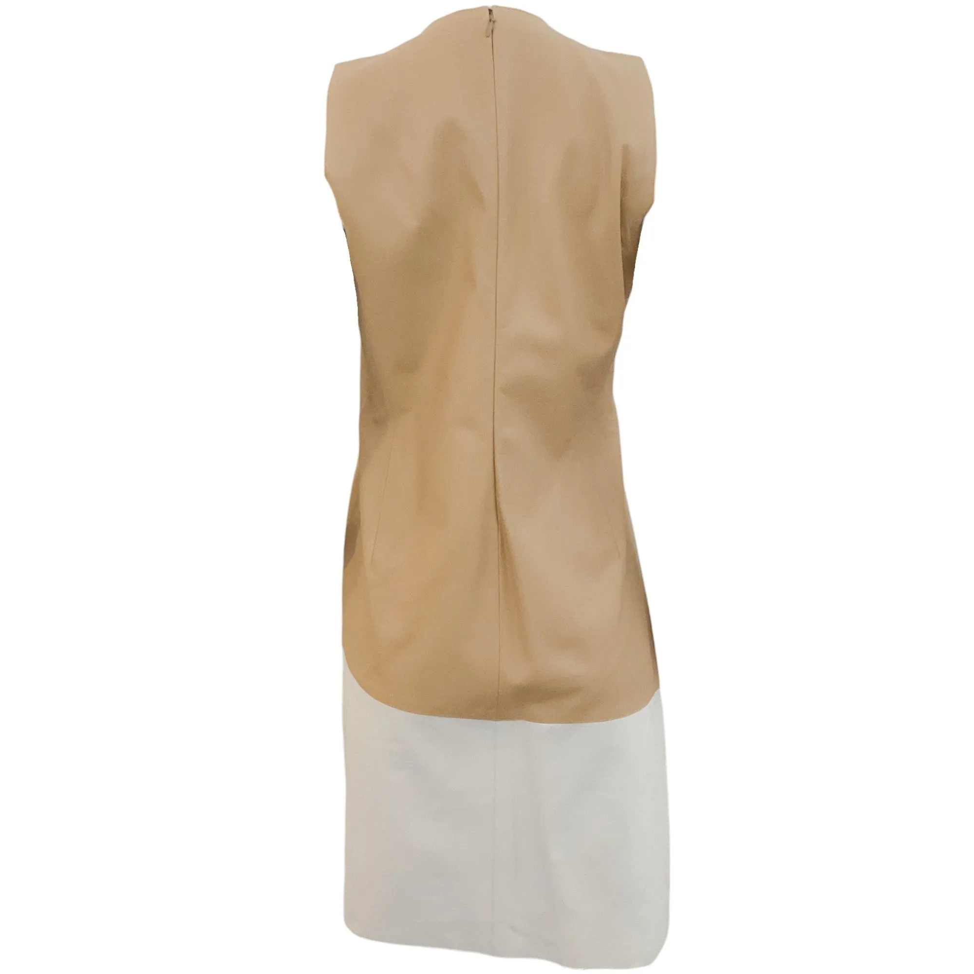 Reed Krakoff Ivory / Tan Leather Sleeveless Dress