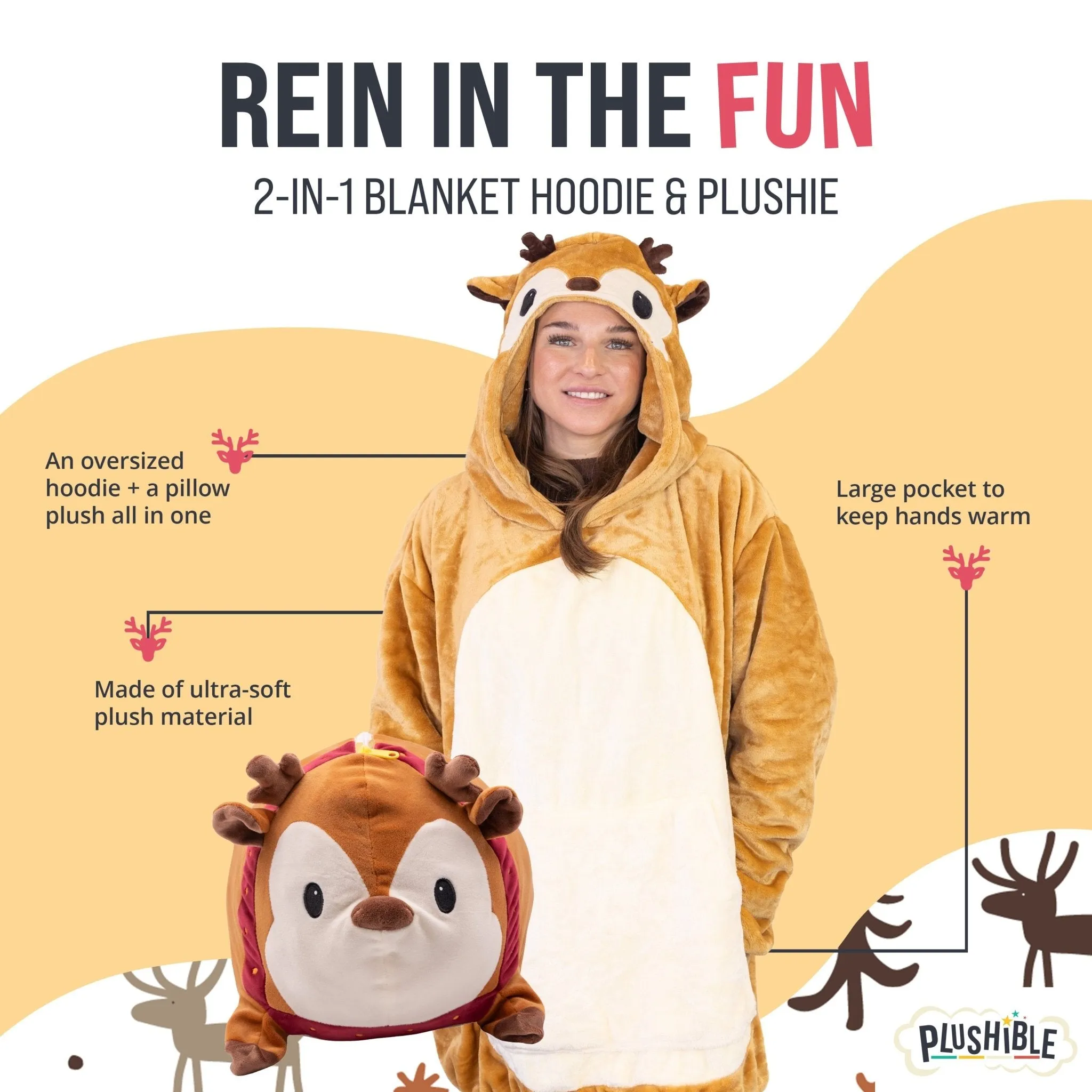 Riley the Reindeer Snugible | Blanket Hoodie & Pillow