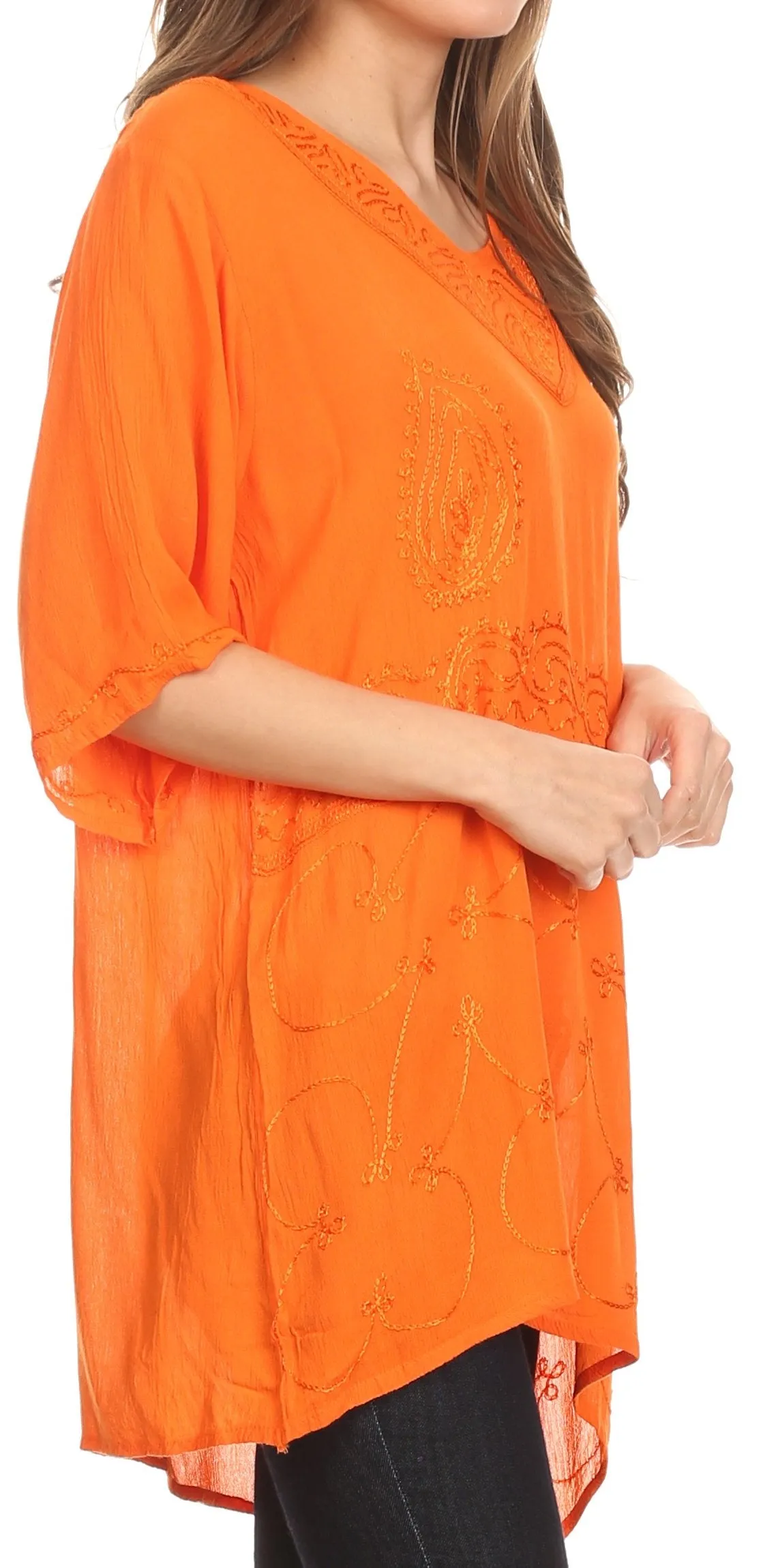 Sakkas Danta Lightweight Embroidered Asymmetrical Blouse With Mid Length Sleeve