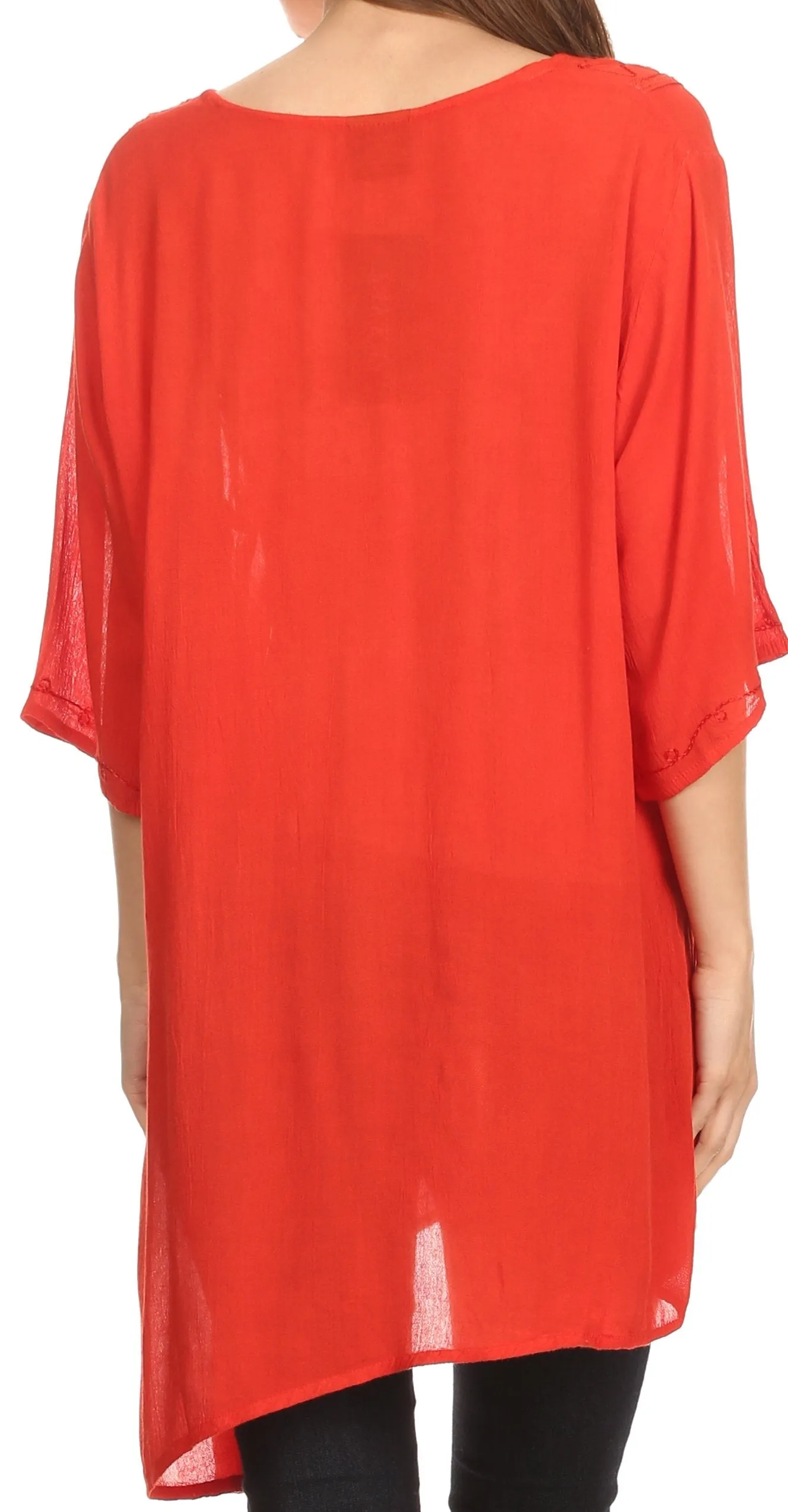 Sakkas Danta Lightweight Embroidered Asymmetrical Blouse With Mid Length Sleeve