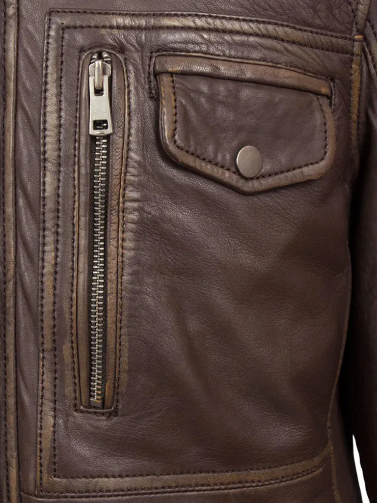 Shearling Distress Brown Leather Jacket