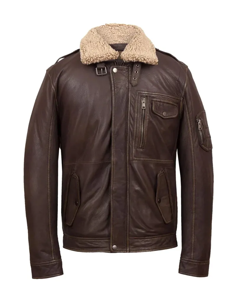 Shearling Distress Brown Leather Jacket