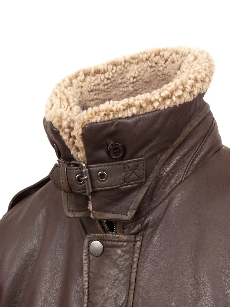 Shearling Distress Brown Leather Jacket