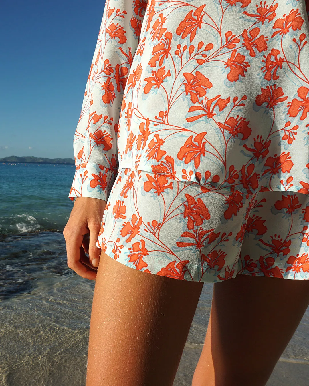 Silk Bed-to-Beach Shorts FLAMBOYANT FLOWER