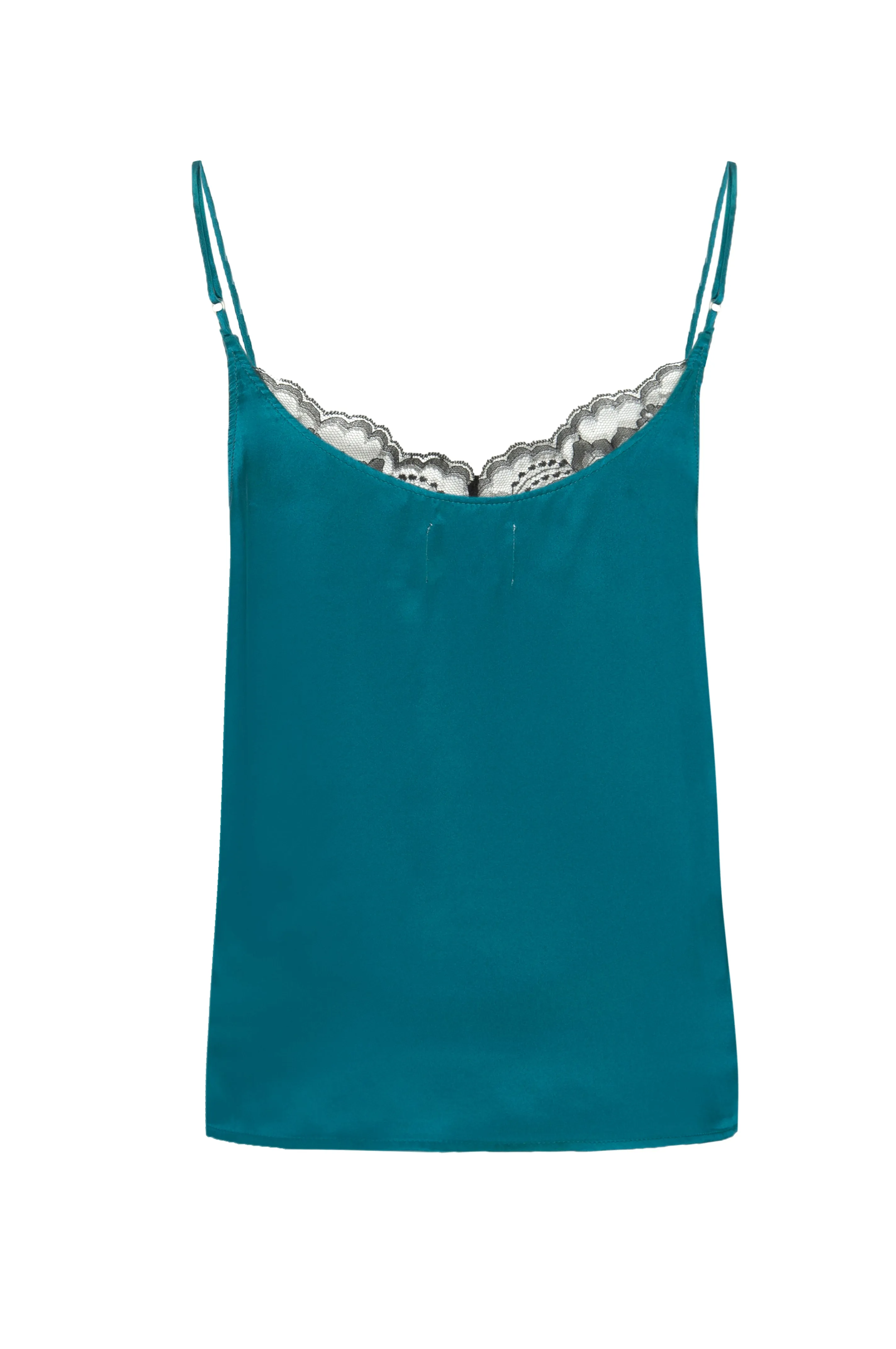 Silk Charmeuse 'August' Tank with Lace: Emerald