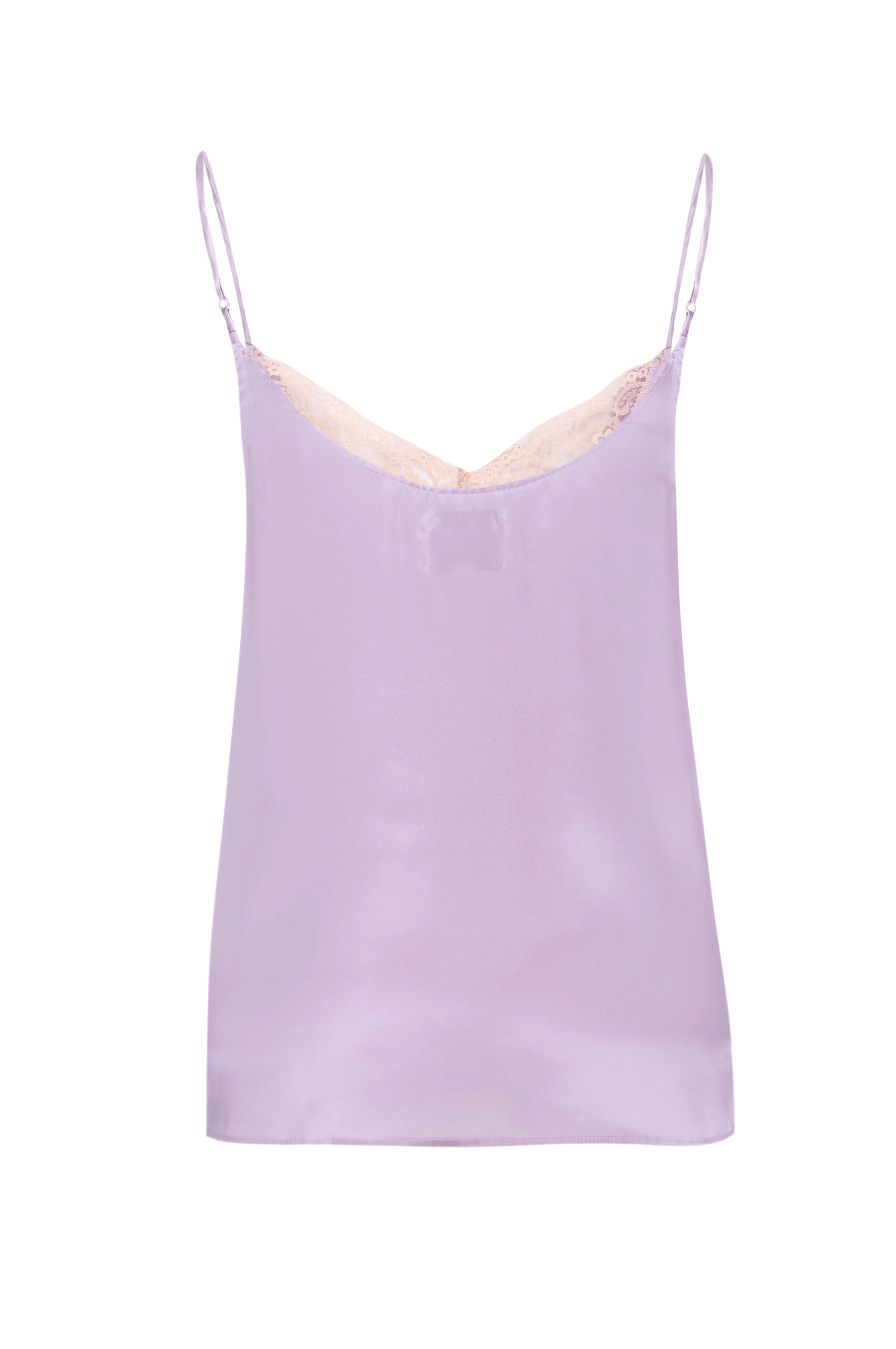 Silk Charmeuse 'August' Tank with Lace: Lilac