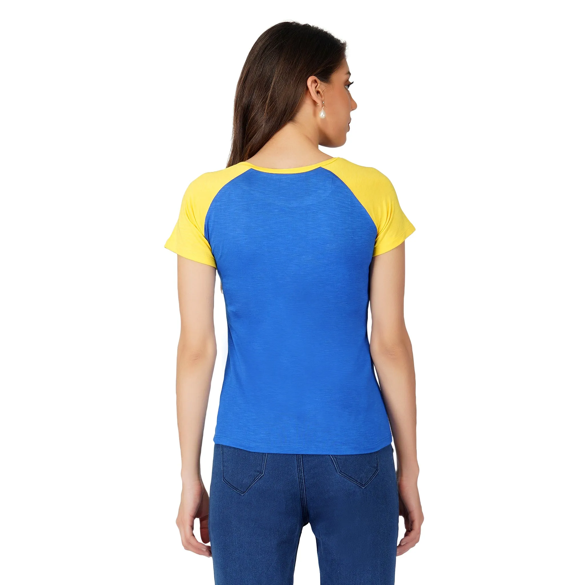 SLAY. Women's Blue Yellow Colorblock T Shirt