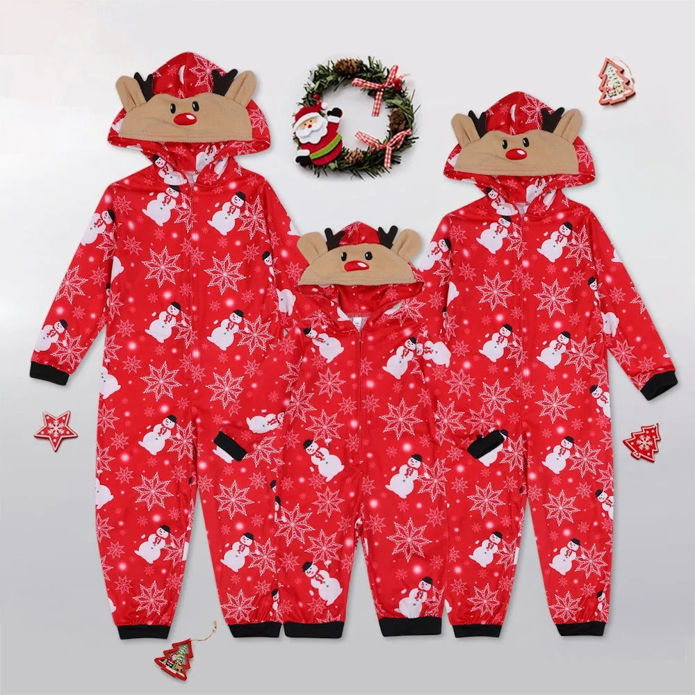 Snowman Christmas Family Matching Pajamas Onesie Hooded Sleepwear