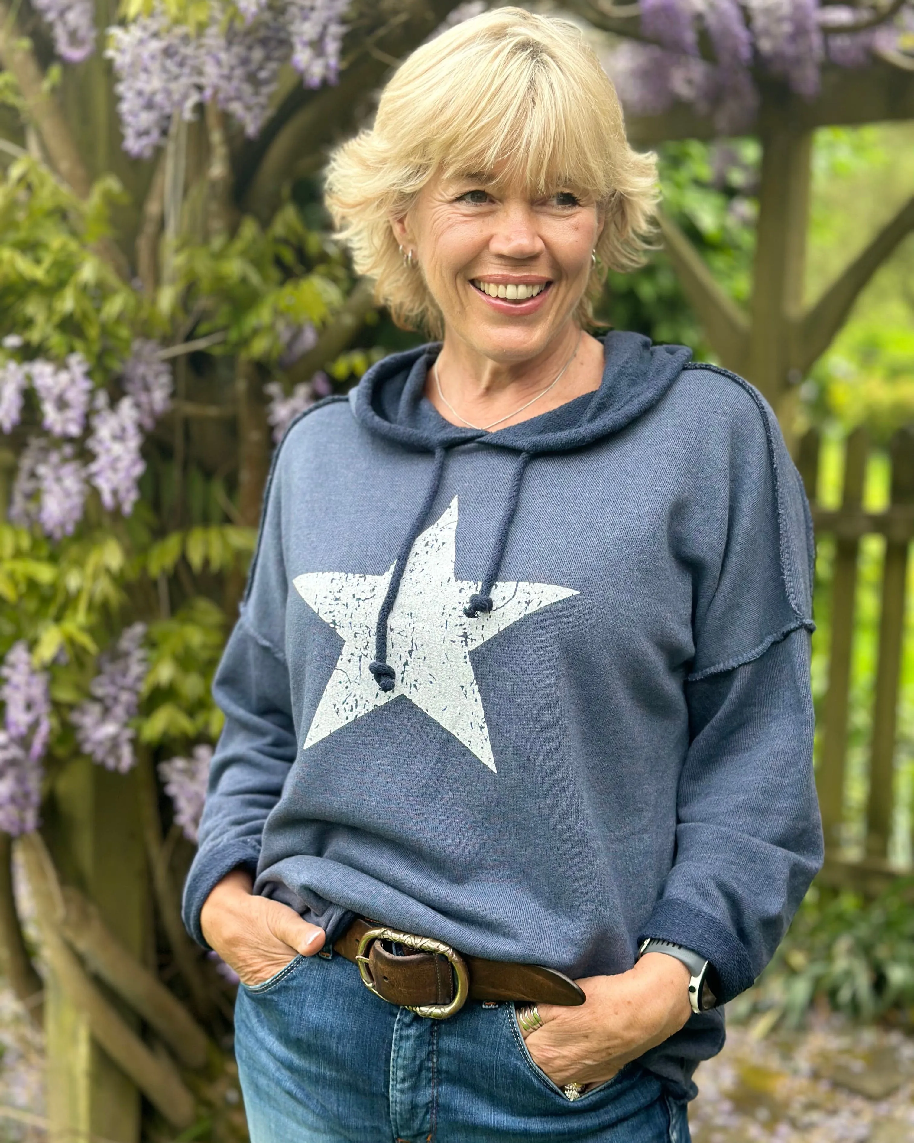 Star Hoodie Sweatshirt - Navy