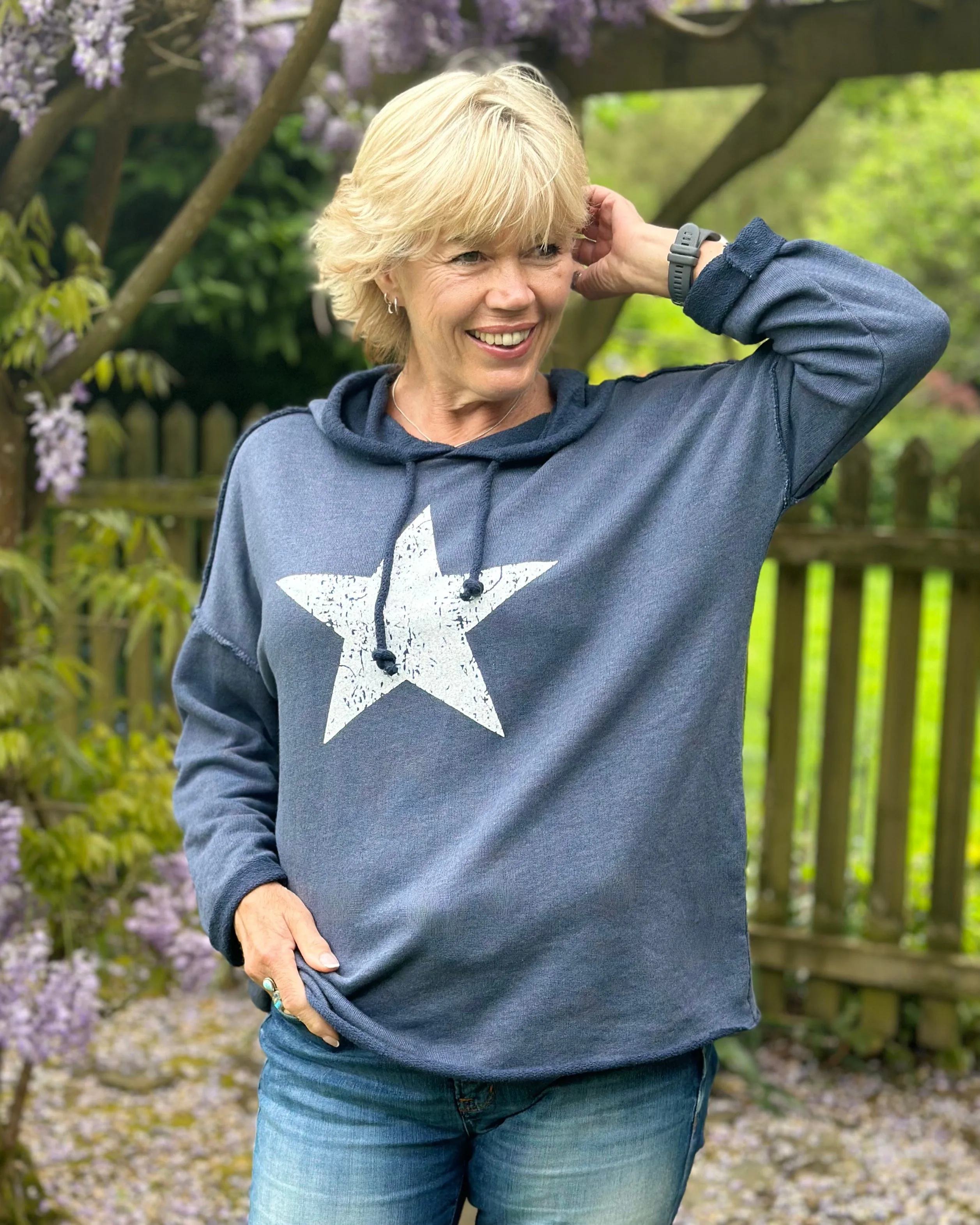 Star Hoodie Sweatshirt - Navy