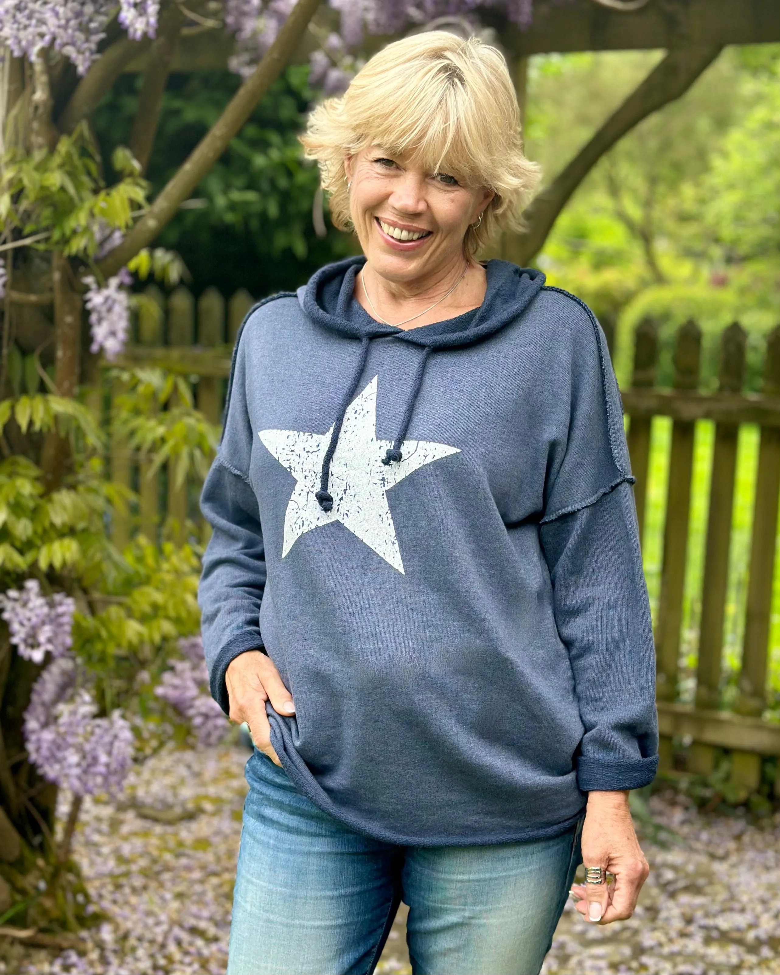 Star Hoodie Sweatshirt - Navy