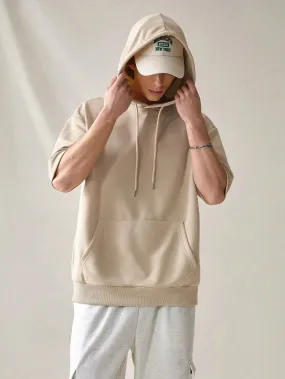 SXV half sleeve solid beige hoodie