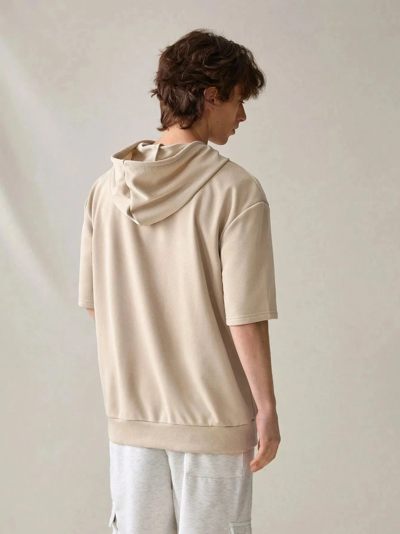 SXV half sleeve solid beige hoodie