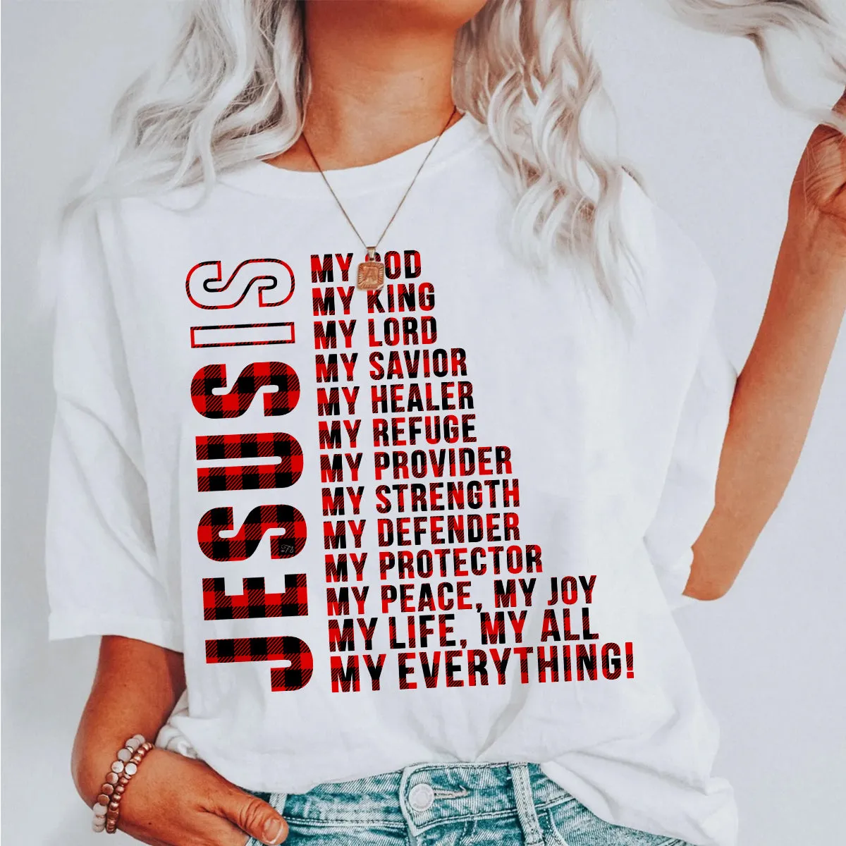 Teesdily | Jesus My God My King My Everything Casual Shirt, Jesus Christian Plaid Hooded Pullover, Christmas Theme Apparel, God Lovers Gift Idea