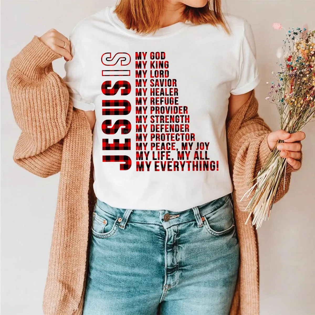 Teesdily | Jesus My God My King My Everything Casual Shirt, Jesus Christian Plaid Hooded Pullover, Christmas Theme Apparel, God Lovers Gift Idea