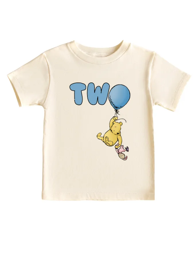 Two Birthday Ballon Winnie Pooh toddler baby t-shirt, birthday, toddler birthday, white birthday t-shirt.