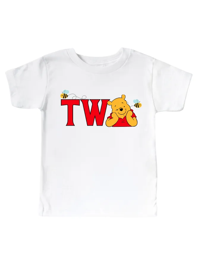 Two Birthday Winnie Pooh toddler baby t-shirt,2nd birthday, toddler birthday, white birthday t-shirt.