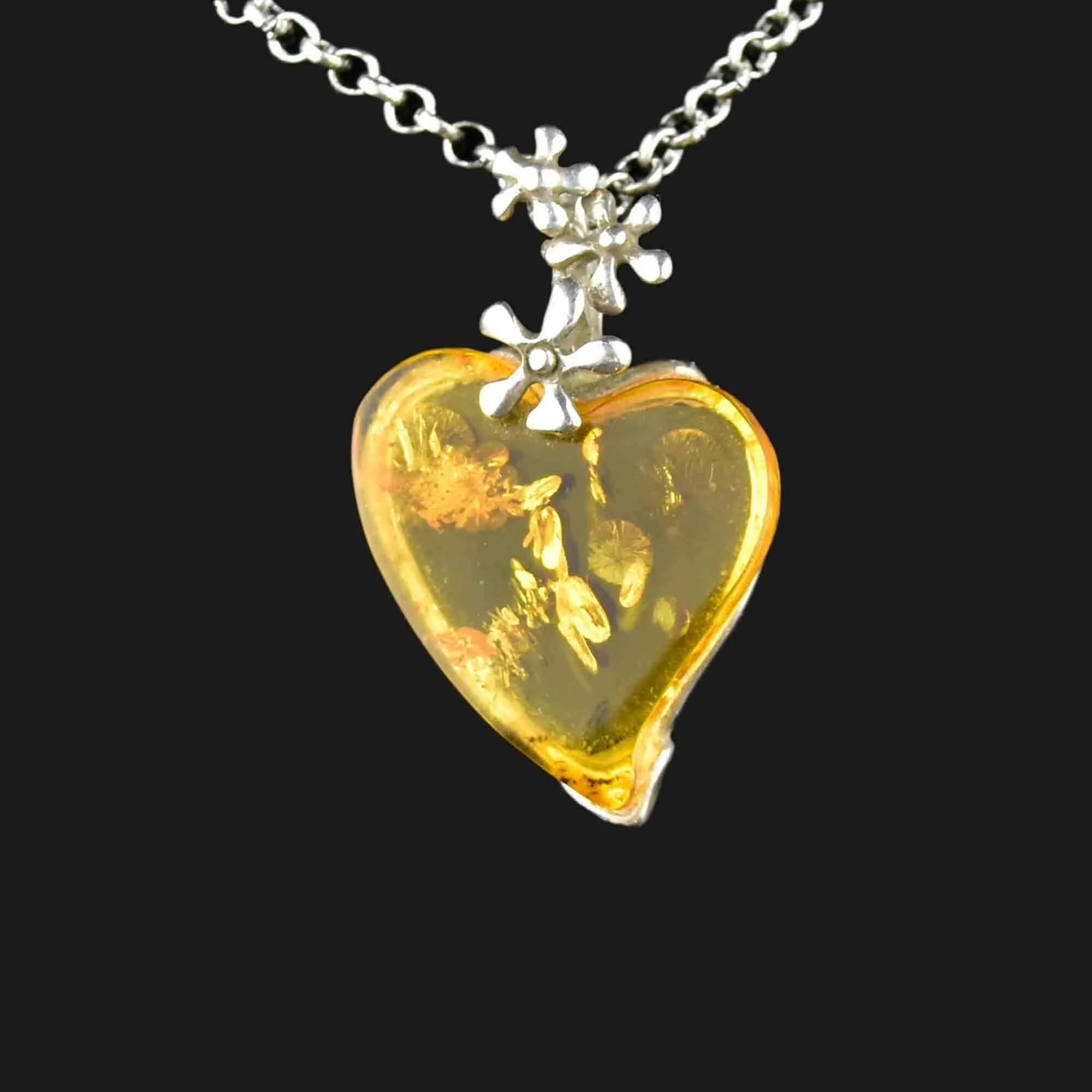 Vintage Sterling Silver Amber Witches Heart Necklace