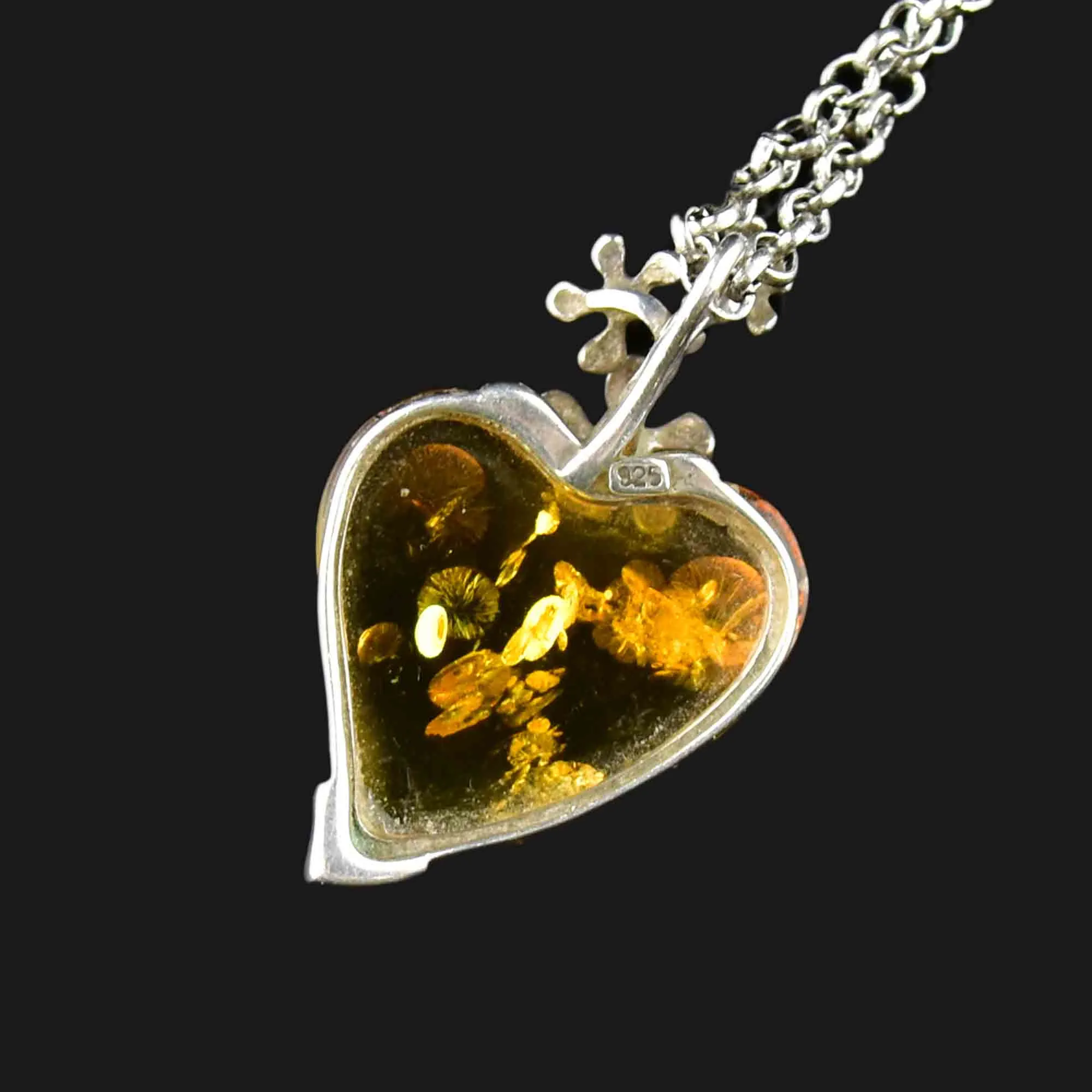 Vintage Sterling Silver Amber Witches Heart Necklace