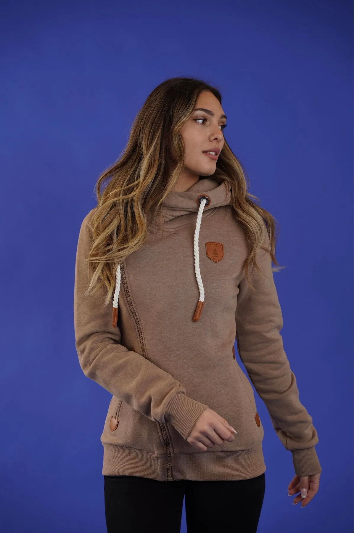 Wanakome Athena Side  Zip Hoodie - Mocha