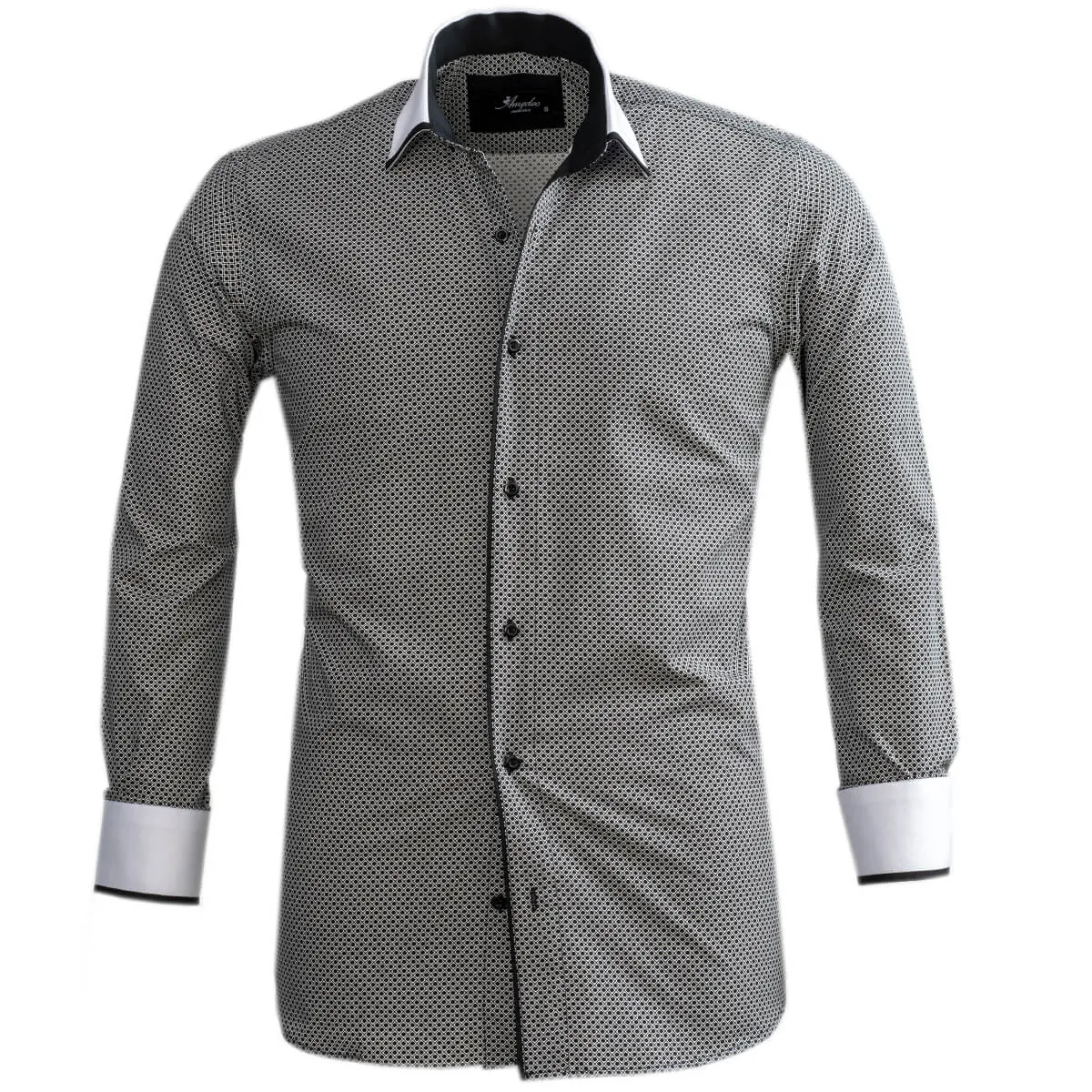 White Black Circles Slim Fit Dress Shirt - Tailored Style