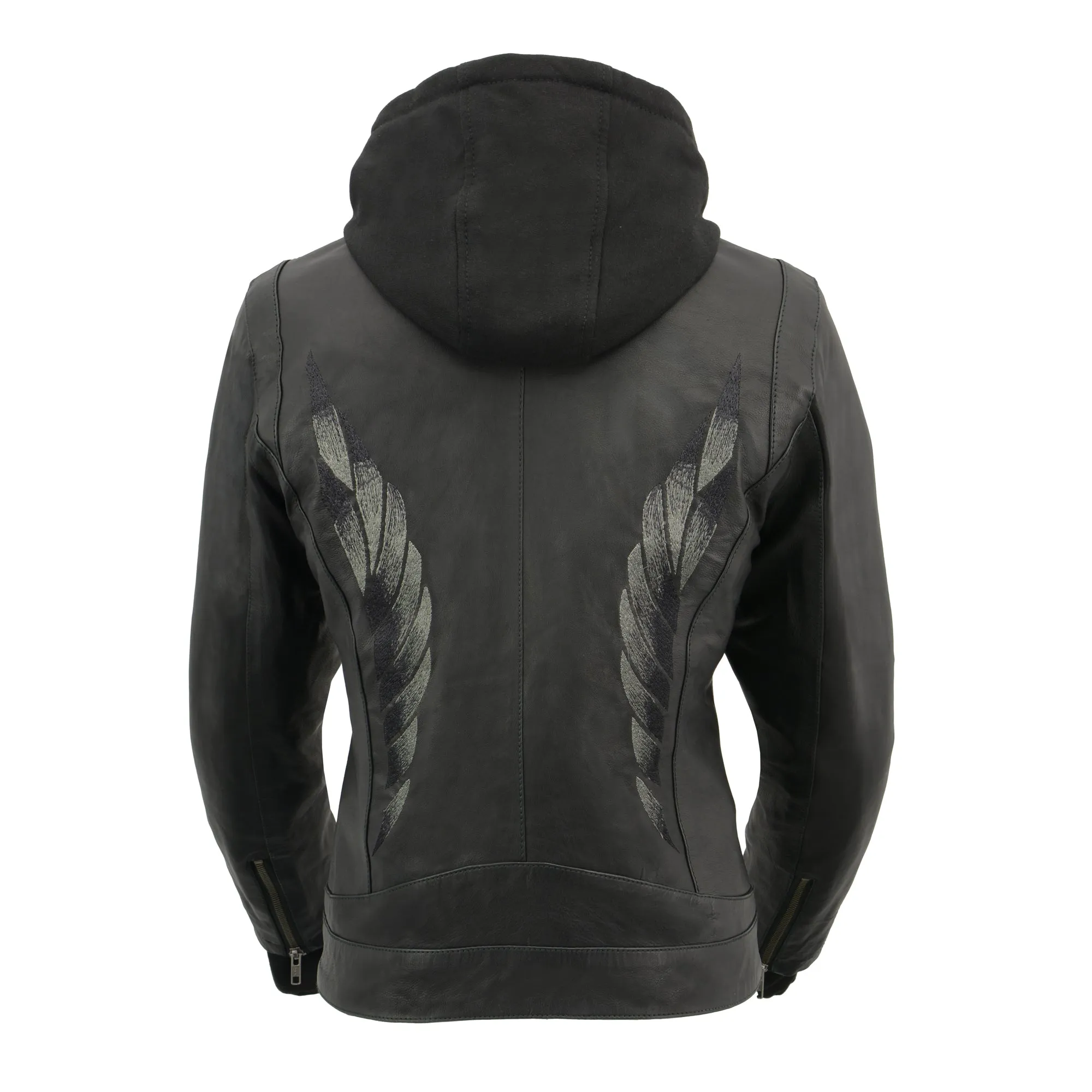 Women Lightweight Black Leather Jacket with Full Sleeve Removable Hoodie