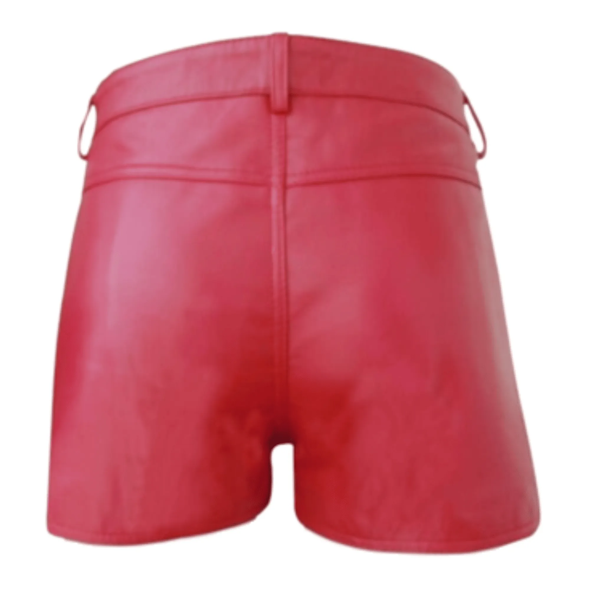 Women Red Leather Shorts with Pockets