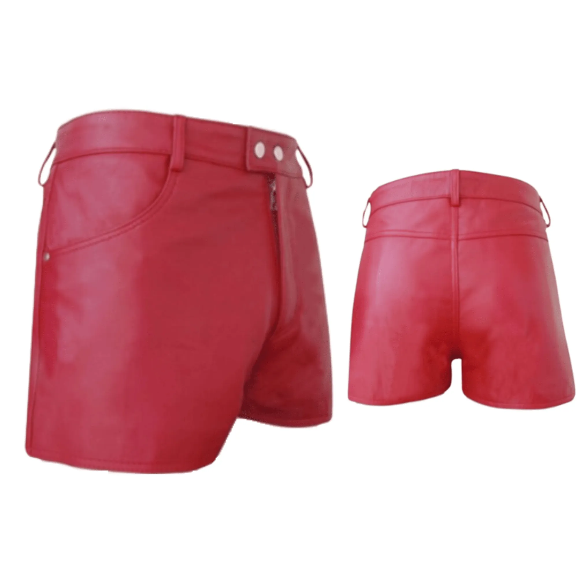 Women Red Leather Shorts with Pockets