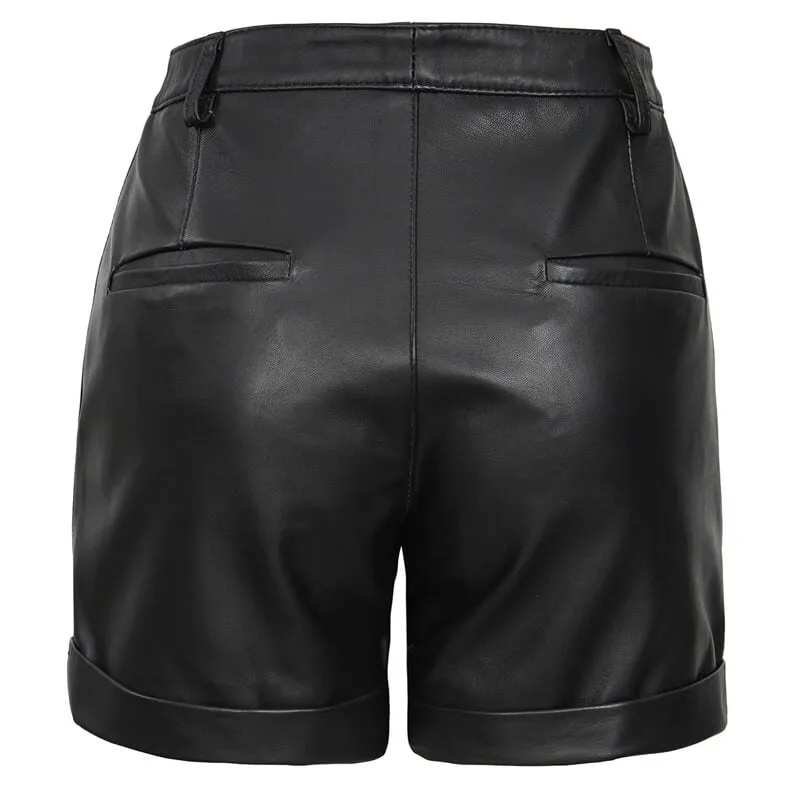 Women's Black High-Waisted Fitted Leather Shorts