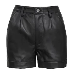 Women's Black High-Waisted Fitted Leather Shorts