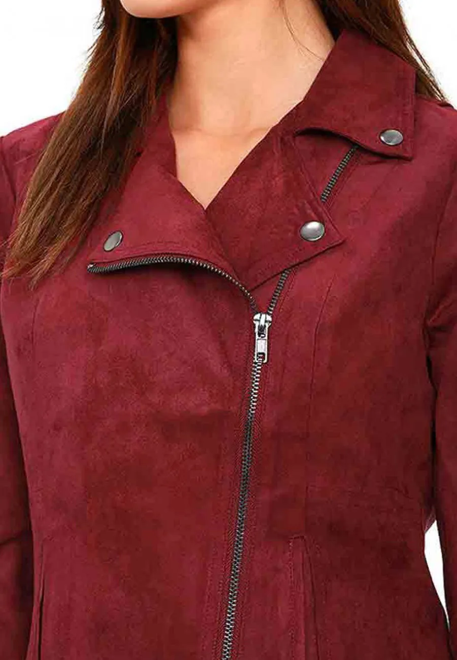 Women’s Red Suede Leather Biker Jacket