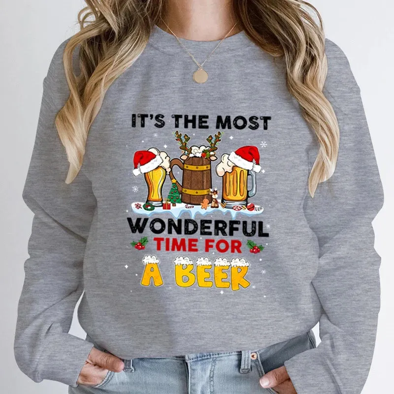 Wonderful Time Beer Autumn Winter Casual Hoodless Pullover Christmas Hoodie