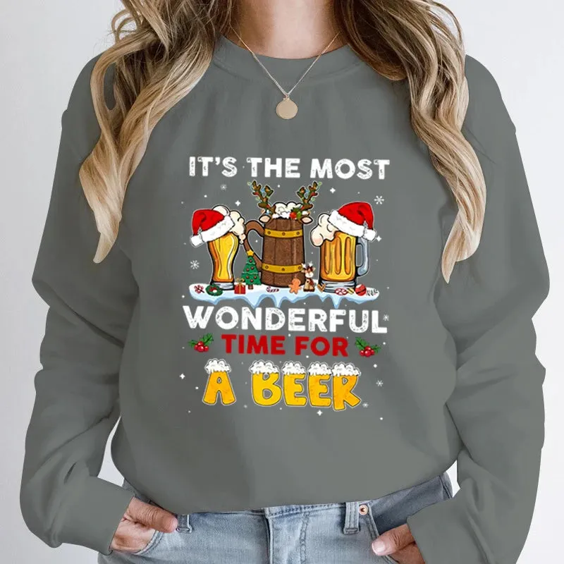 Wonderful Time Beer Autumn Winter Casual Hoodless Pullover Christmas Hoodie