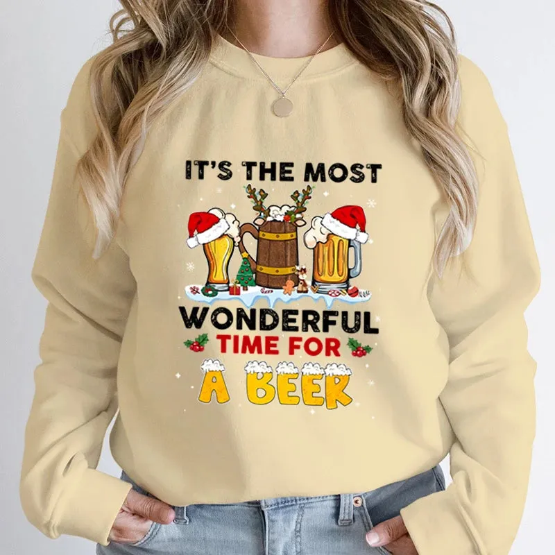 Wonderful Time Beer Autumn Winter Casual Hoodless Pullover Christmas Hoodie