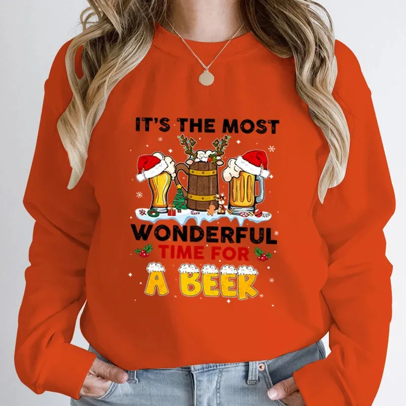 Wonderful Time Beer Autumn Winter Casual Hoodless Pullover Christmas Hoodie