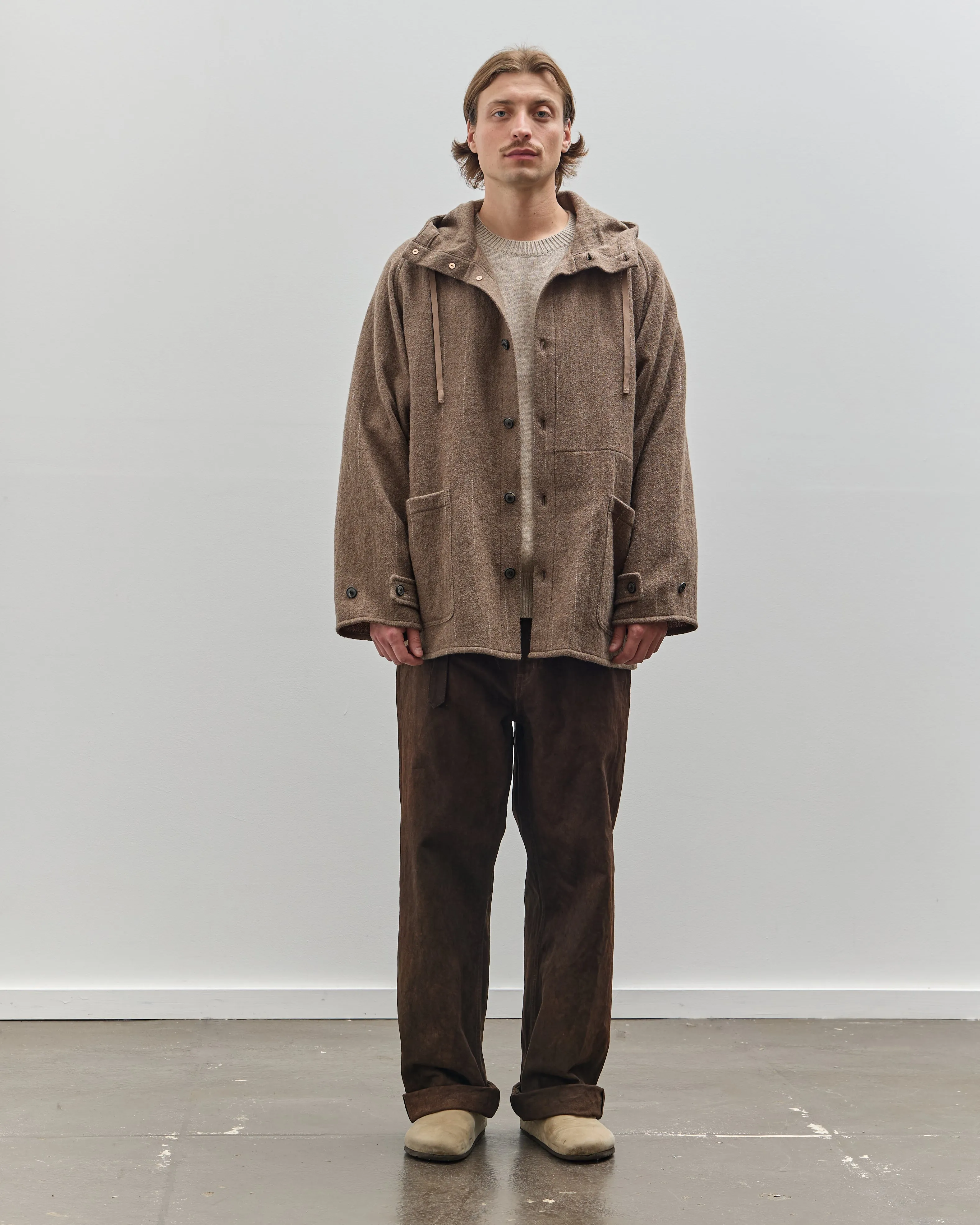 Yoko Sakamoto Unisex Kasuri Parka, Brown Broken Stripe